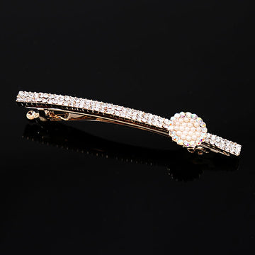 Clear Rhinestone Princess Hair Barrette with Pink Pearl Disc